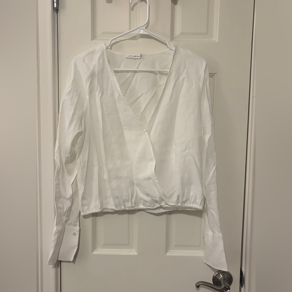 Good American Elastic Bottom Long Sleeve Faux Wrap Top